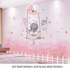 [shijuekongjian] Cartoon Girl Stickers Muraux DIY Chaotique Herbe Plantes Stickers Muraux pour Enfants Chambres Bébé Chambre Maison Décoration 210615