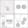 Earrings & Necklace Jewelry Sets 3Pcs/Set Ladies Elegant Round Waterdrop Rhinestone Pendant Hook For Women Wedding Set Drop Delivery 2021 Ue