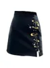 Patchwork Pins Asymmetriska kvinnors kjolar Hög midja PU -läder Casual minikjol för kvinnliga modekläder 210306