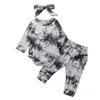 Baby tie dye outfits meisjes ruche lange mouw baby romper kleding set peuter meisjes tutu broek elastische kant broek pak 061112 189 y2