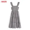 Tangada Fashion Plaid Print Pasek Backless Dresses for Women Female Casual Beach Dress 3W115 210609