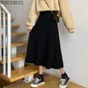 WERUERUYU Velvet Woolen Umbrella Long Skirt Women Autumn Winter Elastic Band High Waist Warm Skirt Black Office Skirt 210608