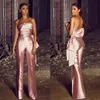 Elegant Pink Jumpsuits Evening Dresses For Women 2022 Sleeveless Strapless Bow Peplum Simple Bride Reception Gowns Formal Occasion Party Dress Prom Wear