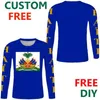 Haïti gratuit personnalisé t-shirt à manches longues République française haïtienne t-shirts drapeau emblème t-shirts bricolage HT pays nom numéro t-shirt X0602