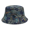Cloches Erkek Kadınlar Yaz Tersinir Kova Şapkası Tropikal Palmiye Ağacı Bırak Baskı Hip Hop Geniş Brim Güneş Koruyucu Yuvarlak Düz Üst Balıkçı Kapağı