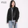 Kvinnor Biker Coat Spring Höst Loose Casual Short Leather Jacket Laides Slå ner Collar Korean Moto Faux Coats 210525