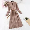 Spring Women Dress 2021 Vintage Solid color Pleated Chiffon Lotus leaf collar Long sleeve Loose Plus Size Dresses Vestidos