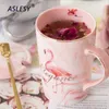 Luxury Marble Pattern Cup Phnom Penh Mug Gift Box Set Coffee Couple Flamingo Ceramic Souvenir Wedding Bridal Lover's Gifts 220311