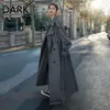 Korean Style X-long Women's Loose Raincoat Double Bottling With Belt Spring Autumn Windbreaker Lady Cloak Gray Coat Y2K 211021