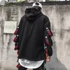 メンズパーカースウェットファッションストリートウェアTechwearスウェットシャツヒップホップ服男性ブラックスタイリッシュなパンクカジュアルリボンスケートボード