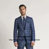 Мужские костюмы Blazers Мода плед Slim Fit Мужские Groom PROM свадьба вечеринка смокинг 2 шт. Куртка брюки Установить формальный бизнес Blazer Terno Mascu