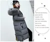 겨울 재킷 큰 모피 칼라 두꺼운 슬림 코트 패션 후드 코튼 겉옷 긴 겨울 여자 코트