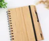 Nytt trä bambu omslag anteckningsbok spiral anteckningsblock med penna 70 ark återvunnet fodrade papper gåvor resor jounal konton inspelning finansiering