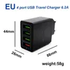 Snabb laddare3.0 Fast 4 portar Travel Charger 6.2a USB för Samsung Galaxy S8 Xiaomi 5 för iPhone Adapter EU / US-kontakt Praktisk