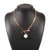 N7405 Mode Smycken Geometrisk Kreativ OT Buckle Pearl Pendant Halsband Clavicle Chain