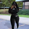 Kvinnor 2 Piece Set Fall Vinter Kläder Running Jogger Pullover Byxor Sweatsit Hooded Leggings Outfits Sweatshirt Bodysuits Sportkläder