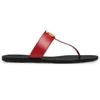 Sommar lyxig g sandaler designer kvinnor flip flops tofflor äkta läder glider metallkedja damer casual skor