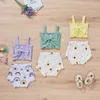 Clothing Sets CitgeeSummer Kids Baby Girls Suit Set Solid Color Sleeveless Short Tops+ Floral Print Pants Clothes