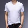 YMWMHU 100% bawełniane koszulki Mężczyźni z krótkim rękawem V-Neck Summer Tops Casual Slim Fit T Shirt Moda Tee Homme Odzież 210714