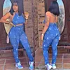 Women's Jumpsuits & Rompers AHVIT Sexy Open Backed Denim Print Jumpsuit Bow Decorate Sleeveless Hollow Out Slim Fit Long Pant Women MOS-M903