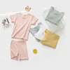 キッズ子供パジャマ女の子コットン幼児Pjs夏Tシャツとズボンラウンジスーツセットスリーウェアナイトウェア210915