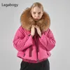 Lagabogy topkwaliteit winterjas vrouwen grote wasbeer bont capuchon 90% witte eend omlaag dikke parka's vrouwelijke sneeuwpuffer jassen 210916
