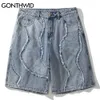 Gonthwid Denim Shorts Bandana Paisley Muster Patchwork Kurze Jeans Streetwear Hip Hop Harajuku Fashion Casual Baggy Short Hose C0325