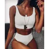 Ingaga Alto Cintura Biquíni Swimwear Mulheres Bandeau Push Up Swimsuit Feamle Buckle Set Black Beach Wear Bathing Suit 210722