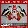 Corps + Réservoir Pour HONDA CBR 600F3 600 F3 CC 600FS 97 98 95 96 Carrosserie 64No.21 CBR600 FS CBR600F3 CBR600FS 1997 1998 1995 1996 CBR600-F3 600CC 95-98 Carénages Kit blanc rouge