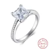 Dedo de anéis simples para mulheres noivado casamento fino jóias esmeralda 925 prata esterlina bonito precioso princesa-corte quadrado 1ct simulado diamante anel