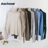 Aachoae Autumn Winter Women Knitted Turtleneck Cashmere Sweater Casual Basic Pullover Jumper Batwing Long Sleeve Loose Tops 210918