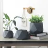 Modern Geometric Ceramic Pot Planter Triangle Faceted Flower Vase Hexagonal Vessel 5.9/6.7/7.7 inch White Black Pink Blue Gray