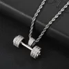 Hip Hop Iced Bling Touwketen Barbell Gym Fitness Dumbbell Gold Color Hand Pendanten Kettingen voor mannen Sieraden 2010131519571