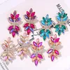 Fashion Multilayer Colorful Glass Crystal Flower Dangle Earring Women Boho Full Rhinestone Flores Earrings Jewelry