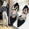 2020 летних женщин сандалии лодыжки ремешок на лодыжках платье Shose Shose Butterfly узлы высокие каблуки заостренные насосы на насос Mujer Black 8016N