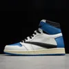 Travis Scott x Fragment Design x Air Jordan 1 Low 1 High OG SP Zapatos de baloncesto bajo Militar Zapato azul Moda Mujeres Entrenadores Deportes Zapatillas de deporte EUR 36-46