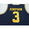 Vintage 21SS Michigan Wolverines Zavier Simpson # 3 College Real Borduurwerk Jersey Size S-4XL of Custom Any Name of Number Jersey