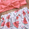 Summer Children Sets Casual Strap Pink Solid Bow Tops Print Watermelon Shorts 2Pcs Girls Clothes 6M-5T 210629