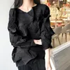 Women's Blouses & Shirts 2021 Autumn Winter Miyake Pleated Irregular Folded Women Handmade T-shirt Temperament Korean Aesthetic Clothes