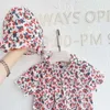 Spring Baby Girl Body Floral Manches courtes Combinaison avec Cap Born Style Mignon Vêtements pour enfants E05 210610