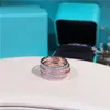 Anillo de plata de ley 925 de una sola fila para mujer, anillos de cola de oro rosa con circonita y diamantes 321V