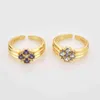 ANDYWEN 925 Sterling Silver Oro Fiore Zircone Viola Blu accendino Anello Ridimensionabile Donne Gioielleria Raffinata Regalo di Nozze 2202092993811