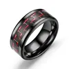 Stainless Steel Carbon Fiber Ring for Men Blue Red Square Band Rings Mens Fashion Jewelry