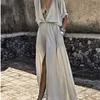 TEELYNN sexy deep v neck Split bikini cover up women maxi dresses boho beach loose summer vestidos casual long robe plus size 210303