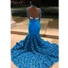 Długie rękawy Kwiat 3D Róża Prom Dresses Mermaid Halter Keyhole Neck Koronki Aplikacje Plus Rozmiar Formalny Robe De Soiree Suknia wieczorowa Party Specjalna okazja