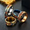 Multicolour Stainless Steel Band Rings Rotating Diamonds Ring Fidget Anxiety Release