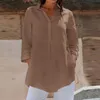 Kadın Bluz Gömlek Yaz Kadın Zarif Gömlek Casual Gevşek Uzun Tunik Femininas Çalışma Blusas Chemise Yaka Boyun 3/4 Kollu