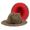 Fedora Cappelli da donna Leopard Red Patchwork Cappelli per uomo Hip Hop Street Vintage Leopard Pattern Fedora Cappello da donna Sombreros De Mujer