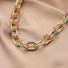 Gold Plated Rainbow Color Enameled Aluminum Cuban Link Chain Necklaces for Women
