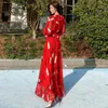 Повседневные платья мода дизайнер Maxi платье 4XL плюс размер женщин с длинным рукавом Boho красочный цветочный принт праздник пляжный сарафан